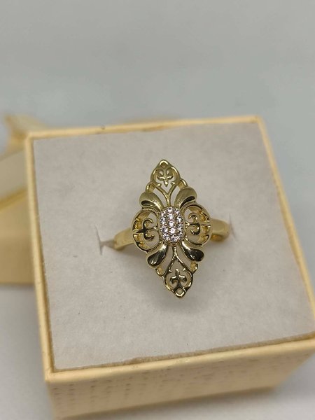 Złoty pierścionek Ażurowy z Cyrkoniami Vintage Stal 316L